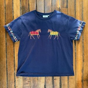 Navy Embroidered Equine Tee by Found